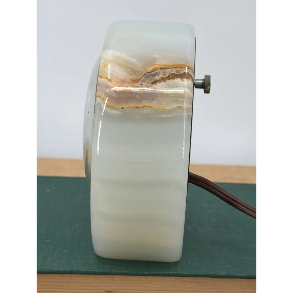 Vtg‎ MCM Lanshire Alabaster Onyx Electric Desk Clock Model T3 Roman Numerals USA